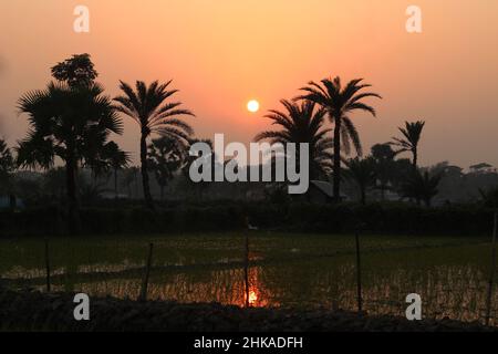 Belle vue sur le coucher du soleil dans un après-midi brumeux.Bangladesh.Composition de la nature Banque D'Images