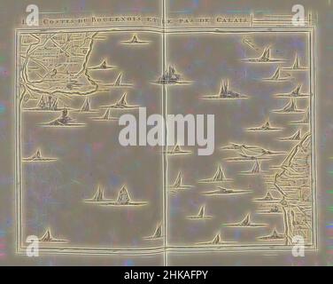 Inspiré par la carte du détroit de Calais, 1709, les Costes du Boulenois, et le pas de Calais, carte du détroit de Calais, 1709. Partie d'une collection groupée de plans de batailles et de villes célèbres dans la guerre de succession espagnole. Cette plaque est parmi les 24 premières plaques qui composent un très grand, repensé par Artotop. L'art classique réinventé avec une touche moderne. Conception de lumière chaleureuse et gaie, de luminosité et de rayonnement de lumière. La photographie s'inspire du surréalisme et du futurisme, embrassant l'énergie dynamique de la technologie moderne, du mouvement, de la vitesse et révolutionne la culture Banque D'Images