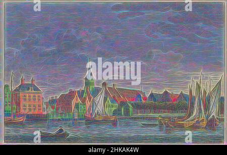 Inspiré par le côté est de Zaandam, CA. 1790, Kerk te Oost-Zaandam, Eglise à Oost-zaandam, vue des bâtiments du côté est de Zaandam, vue de l'autre côté de l'eau du Zaan au Grote Kerk, ca. 1790. Partie d'une plaque de c. 1824-1825 contenant 74 plaques (non numérotées) des plus importantes, réinventée par Artotop. L'art classique réinventé avec une touche moderne. Conception de lumière chaleureuse et gaie, de luminosité et de rayonnement de lumière. La photographie s'inspire du surréalisme et du futurisme, embrassant l'énergie dynamique de la technologie moderne, du mouvement, de la vitesse et révolutionne la culture Banque D'Images