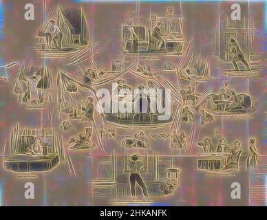Inspiré par Cartoon dans l'Almanac des étudiants de Leiden, 1853, Cartoon avec huit représentations de la vraie vie étudiante pré-présentée autour de la scène centrale de l'étudiant à la maison avec ses parents. Caricature dans l'almanac étudiant de l'Université de Leiden de l'année 1853., imprimeur: Carel Christiaan, réimaginé par Artotop. L'art classique réinventé avec une touche moderne. Conception de lumière chaleureuse et gaie, de luminosité et de rayonnement de lumière. La photographie s'inspire du surréalisme et du futurisme, embrassant l'énergie dynamique de la technologie moderne, du mouvement, de la vitesse et révolutionne la culture Banque D'Images