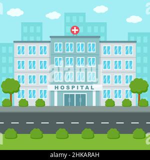 Bâtiment de l'hôpital à l'extérieur.Centre médical.Illustration vectorielle plate Illustration de Vecteur