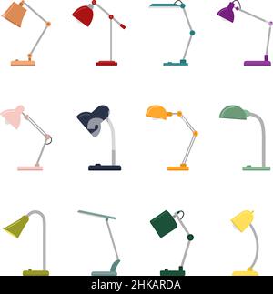 Jeu de lampes de bureau colorées sur fond blanc, illustration vectorielle Illustration de Vecteur