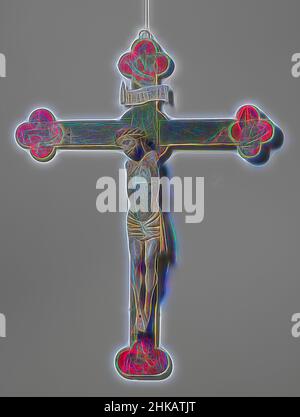 Inspiré par Crucifix, la tête avec la couronne d'épines est suspendue à gauche, le pied droit est placé au-dessus de la gauche. Le chiffon se rencontre à la hanche gauche et s'y accroche. La croix de bois avec le bord profilé passe en quatre passes, sur lesquelles sont peints les symboles des évangélistes; les quatre coins entre, réimaginé par Artotop. L'art classique réinventé avec une touche moderne. Conception de lumière chaleureuse et gaie, de luminosité et de rayonnement de lumière. La photographie s'inspire du surréalisme et du futurisme, embrassant l'énergie dynamique de la technologie moderne, du mouvement, de la vitesse et révolutionne la culture Banque D'Images