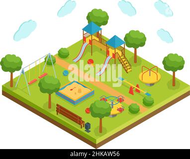 Aire de jeux isométrique pour enfants sur fond blanc, illustration vectorielle Illustration de Vecteur