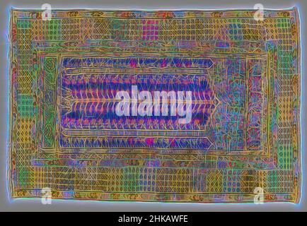 Inspiré par le tapis de prière, ce qu'on appelle tapis de prière de colonne avec deux panneaux transversaux, KULA, tapis de prière, ce qu'on appelle tapis de prière de colonne avec deux panneaux transversaux, KULA. Milieu de terrain: Sur une fleur de maïs bleu mihrab avec plat étagé toit pignon sont deux bleu clair, errant des colonnes de chaque côté d'un grand, ramifié, réimaginé par Artotop. L'art classique réinventé avec une touche moderne. Conception de lumière chaleureuse et gaie, de luminosité et de rayonnement de lumière. La photographie s'inspire du surréalisme et du futurisme, embrassant l'énergie dynamique de la technologie moderne, du mouvement, de la vitesse et révolutionne la culture Banque D'Images