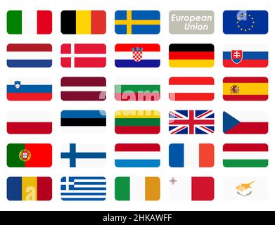 Collection de drapeaux de tous les pays de l'Union européenne Illustration de Vecteur