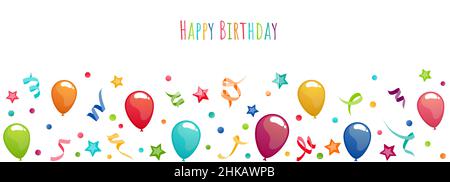 bannière de fichier d'illustration vectoriel eps avec messages d'anniversaire avec ballons, banderoles, confetti et étoiles pour les concepts d'anniversaire et de fête Illustration de Vecteur
