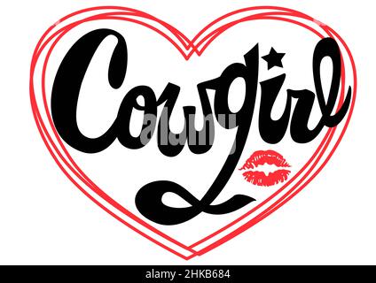 Country Girl écriture manuscrite. Illustration vectorielle imprimable de cowgirl avec botte de cowboy. Texte de calligraphie moderne avec décoration Far West Illustration de Vecteur