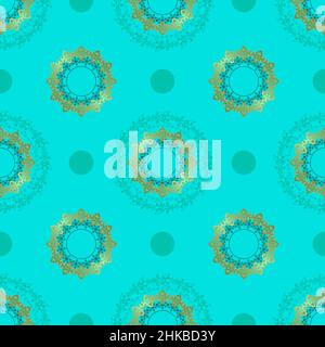 Fond turquoise sans couture avec motifs orientaux circulaires et or.Texture en dentelle à motifs.Illustration vectorielle. Illustration de Vecteur