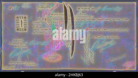 Inspiré par le Bill of Exchange de Charles Hussenden, slaveholder sur Saint-Eustache, Bill of Exchange valant 200 guildes au nom de Charles Hussenden, 7 mars 1864. Lettre de change émise aux propriétaires d'esclaves de Saint-Eustache pour les indemniser pour avoir déclaré libres les personnes asservies qu'ils comptaient, réinventées par Artotop. L'art classique réinventé avec une touche moderne. Conception de lumière chaleureuse et gaie, de luminosité et de rayonnement de lumière. La photographie s'inspire du surréalisme et du futurisme, embrassant l'énergie dynamique de la technologie moderne, du mouvement, de la vitesse et révolutionne la culture Banque D'Images