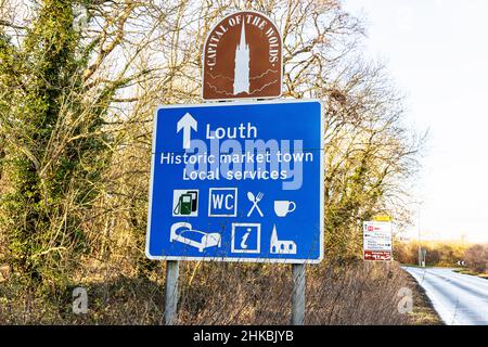 Louth dans Lincolnshire, Royaume-Uni., Louth Welcome Sign Welcom Signs, jumelé avec le signe, Louth UK, Royaume-Uni, Angleterre,Lincolnshire, Louth Lincolnshire, panneau,bienvenue, Banque D'Images