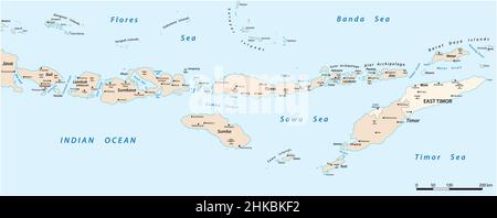 Carte vectorielle des îles Lesser Sunda, Indonésie Timor oriental Illustration de Vecteur