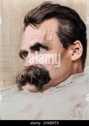 Portrait de Friedrich Nietzsche (1844 - 1900), philosophophe allemand - d'apres un dessin de Hans Olde Banque D'Images