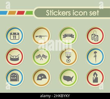 icônes vectorielles simples de la fête des vétérans sur autocollants ronds Illustration de Vecteur