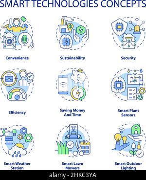 Jeu d'icônes de concept Smart technologies Illustration de Vecteur