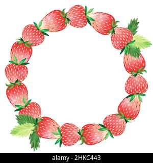 Couronne de fraises. Illustration aquarelle. Isolé sur un fond blanc. Pour votre conception. Convient aux cartes postales, tissus, forfaits cadeaux de vœux. Banque D'Images