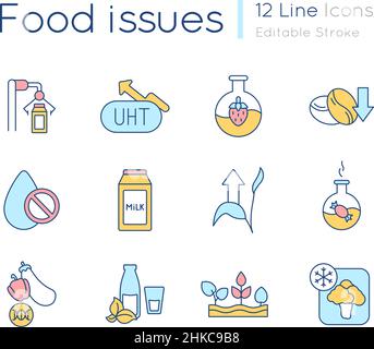 Problèmes alimentaires jeu d'icônes de couleur RVB Illustration de Vecteur