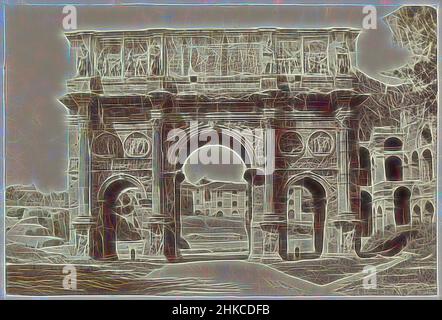Inspiré par l'Arc de Constantine à Rome, Arco di Costantino, Rome, 1851 - 1900, papier, Imprimé albumine, hauteur 145 mm × largeur 103 mm, repensé par Artotop. L'art classique réinventé avec une touche moderne. Conception de lumière chaleureuse et gaie, de luminosité et de rayonnement de lumière. La photographie s'inspire du surréalisme et du futurisme, embrassant l'énergie dynamique de la technologie moderne, du mouvement, de la vitesse et révolutionne la culture Banque D'Images