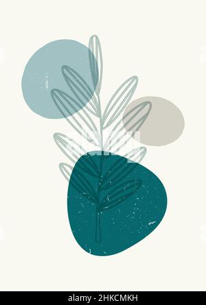 Abstrait esthétique milieu du siècle art moderne. Affiche botanique avec texture Illustration de Vecteur