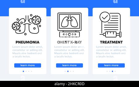 pneumonie, virus dans les poumons, bannières de radiographie thoracique Illustration de Vecteur