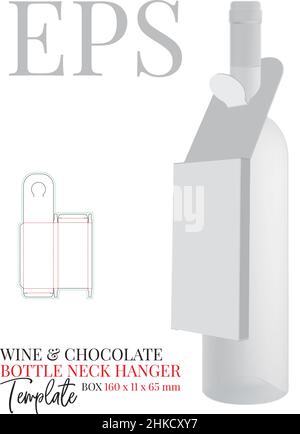 Vin et chocolat, porte-bouteilles.Modèle avec découpe et lignes laser, vecteur.Cache-cou blanc, transparent, noir et chocolat Illustration de Vecteur