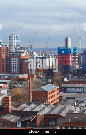 Vue vers Bridgewater place, Castleton Mill et la construction des appartements Junction dans le centre-ville de Leeds, West Yorkshire Banque D'Images