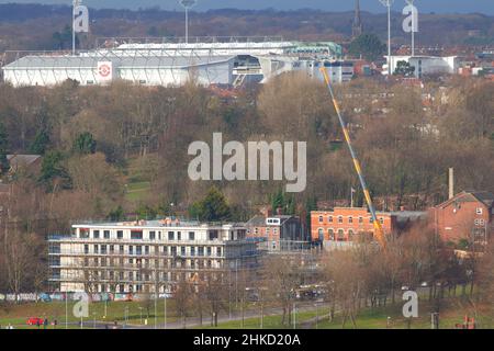 Alexandra Park appartements en construction sur Willow Road à Leeds. Le stade Headingley est visible en arrière-plan. Banque D'Images