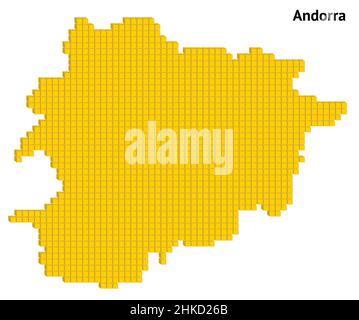 Carte en pointillés de couleur jaune plan illustration vectorielle graphique petits cubes carte géographique de l'Andorre Illustration de Vecteur