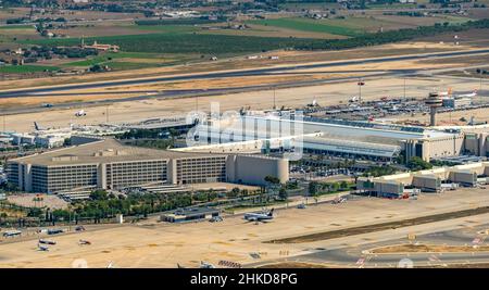 Vue aérienne, Aeropuerto de Palma de Mallorca, aéroport de Palma de Mallorca, Bâtiment de réception, Majorque, Iles Baléares, Espagne,ES, Europe, Airborne em Banque D'Images