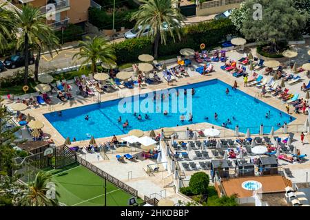 Vue aérienne, piscine Hôtel Palmanova, Palmanova, Calvià, Majorque, Iles Baléares,Espagne, baigneurs, station balnéaire, ES, Europe,loisirs, aériennes Banque D'Images
