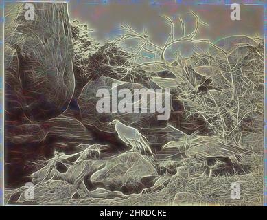 Inspiré par les oiseaux (cerf-volant, vautour et corbeau) près de la carcasse d'un buffle d'eau, Willoughby Wallace Hooper, Inde, c. 1870 - c. 1880, papier, imprimé albumine, hauteur 184 mm × largeur 235 mm hauteur 250 mm × largeur 310 mm, réimaginé par Artotop. L'art classique réinventé avec une touche moderne. Conception de lumière chaleureuse et gaie, de luminosité et de rayonnement de lumière. La photographie s'inspire du surréalisme et du futurisme, embrassant l'énergie dynamique de la technologie moderne, du mouvement, de la vitesse et révolutionne la culture Banque D'Images