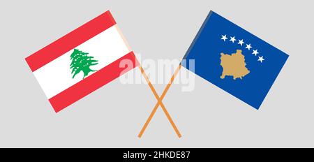 Drapeaux croisés du Liban et du Kosovo.Couleurs officielles.Proportion correcte.Illustration vectorielle Illustration de Vecteur