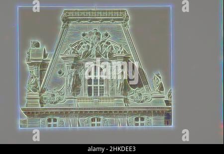 Inspiré par le toit du Pavillon Turgot du Palais du Louvre, partie de la Réunion des Tuileries au Louvre 1852-1857, album 1., Édouard Denis Baldus, Paris, ch. 1857, papier, imprimé en papier salé, hauteur 378 mm × largeur 556 mm, repensé par Artotop. L'art classique réinventé avec une touche moderne. Conception de lumière chaleureuse et gaie, de luminosité et de rayonnement de lumière. La photographie s'inspire du surréalisme et du futurisme, embrassant l'énergie dynamique de la technologie moderne, du mouvement, de la vitesse et révolutionne la culture Banque D'Images