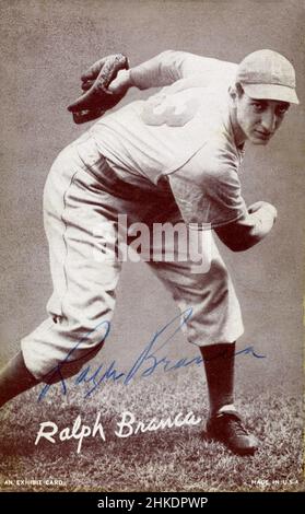 Carte de base-ball de l'exposition Ralph Branca 1950s avec les Brooklyn Dodgers. Banque D'Images