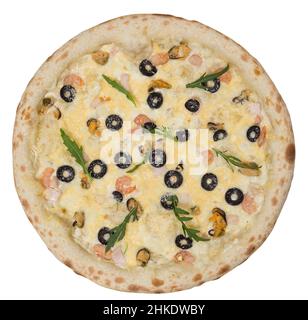 Pizza quatre fromages vue du dessus Banque D'Images
