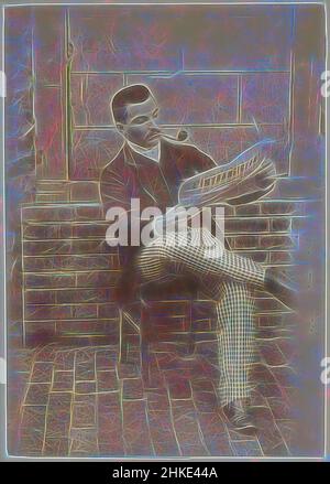 Inspiré par le portrait d'un Français assis portant un tube et un pantalon à carreaux, lisant le journal 'l'Intransigeant', partie de l'album photo d'un photographe amateur français avec des photos d'une famille, d'une distillerie Delizy & amp; Doistau fils, de l'armée et de lieux d'intérêt en France., France, c. 1900 - c, réimaginé par Artotop. L'art classique réinventé avec une touche moderne. Conception de lumière chaleureuse et gaie, de luminosité et de rayonnement de lumière. La photographie s'inspire du surréalisme et du futurisme, embrassant l'énergie dynamique de la technologie moderne, du mouvement, de la vitesse et révolutionne la culture Banque D'Images