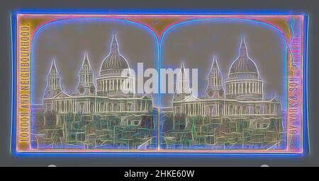 Inspiré par la vue sur la cathédrale Saint-Paul de Londres, la cathédrale Saint-Paul, Londres et ses environs, York & son, Londres, c. 1860 - c. 1880, imprimé albumine, hauteur 85 mm × largeur 170 mm, repensé par Artotop. L'art classique réinventé avec une touche moderne. Conception de lumière chaleureuse et gaie, de luminosité et de rayonnement de lumière. La photographie s'inspire du surréalisme et du futurisme, embrassant l'énergie dynamique de la technologie moderne, du mouvement, de la vitesse et révolutionne la culture Banque D'Images