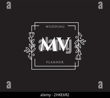 Logo MV féminin.Utilisable pour les logos nature, salon, Spa, cosmétique et Beauté.Elément de modèle de logo Flat Vector. Illustration de Vecteur