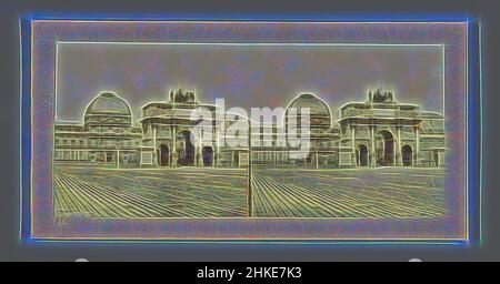 Inspiré par la vue de l'Arc de Triomphe du carrousel à Paris, avec le Palais des Tuileries en arrière-plan, Noël Paul Chapus, place du carrousel, c. 1860 - avant le 23-mai-1871, imprimé albumine, hauteur 85 mm × largeur 170 mm, repensé par Artotop. L'art classique réinventé avec une touche moderne. Conception de lumière chaleureuse et gaie, de luminosité et de rayonnement de lumière. La photographie s'inspire du surréalisme et du futurisme, embrassant l'énergie dynamique de la technologie moderne, du mouvement, de la vitesse et révolutionne la culture Banque D'Images