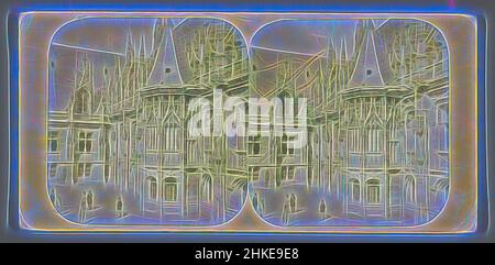 Inspiré par une partie de la façade du Palais de Justice de Rouen, détail du palais de Justice, Rouen, c. 1860 - c. 1880, imprimé albumine, hauteur 85 mm × largeur 170 mm, repensé par Artotop. L'art classique réinventé avec une touche moderne. Conception de lumière chaleureuse et gaie, de luminosité et de rayonnement de lumière. La photographie s'inspire du surréalisme et du futurisme, embrassant l'énergie dynamique de la technologie moderne, du mouvement, de la vitesse et révolutionne la culture Banque D'Images