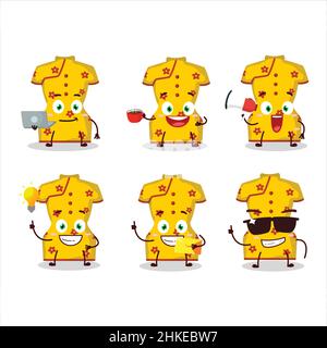 Vêtements jaunes de personnage de dessin animé de femme chinoise avec divers types d'émoticônes d'affaires.Illustration vectorielle Illustration de Vecteur