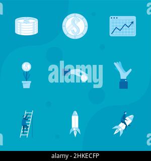 neuf icônes de revenu d'entreprise Illustration de Vecteur