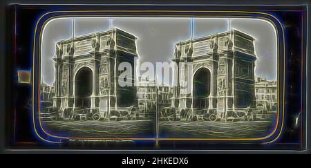 Inspiré par la vue de la porte d'Aix à Marseille, France, Arc de triomphe de la porte d'Aix, Marseille, Ferrier Père-fils et Soulier, Claude-Marie Ferrier, Marseille, 1860 - 1870, verre, Zegel rand :, lame, hauteur 84 mm × largeur 170 mm, réimaginé par Artotop. L'art classique réinventé avec une touche moderne. Conception de lumière chaleureuse et gaie, de luminosité et de rayonnement de lumière. La photographie s'inspire du surréalisme et du futurisme, embrassant l'énergie dynamique de la technologie moderne, du mouvement, de la vitesse et révolutionne la culture Banque D'Images