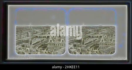 Inspiré par la vue de Paris avec le Louvre et l'Arc de Triomphe, Paris, 1856 - 1890, verre, zegel rand :, Lame, hauteur 82 mm × largeur 170 mm, revisitée par Artotop. L'art classique réinventé avec une touche moderne. Conception de lumière chaleureuse et gaie, de luminosité et de rayonnement de lumière. La photographie s'inspire du surréalisme et du futurisme, embrassant l'énergie dynamique de la technologie moderne, du mouvement, de la vitesse et révolutionne la culture Banque D'Images