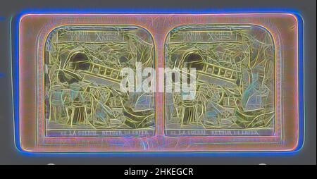 Inspiré par les squelettes de retour de la guerre avec 200 000 âmes en enfer, la guerre, retour en Enfer, les Diablaneries, éditeur: Adolphe Block, France, éditeur: Paris, 1868 - 1873, papier, imprimerie, Perforante, hauteur 88 mm × largeur 178 mm, revisitée par Artotop. L'art classique réinventé avec une touche moderne. Conception de lumière chaleureuse et gaie, de luminosité et de rayonnement de lumière. La photographie s'inspire du surréalisme et du futurisme, embrassant l'énergie dynamique de la technologie moderne, du mouvement, de la vitesse et révolutionne la culture Banque D'Images