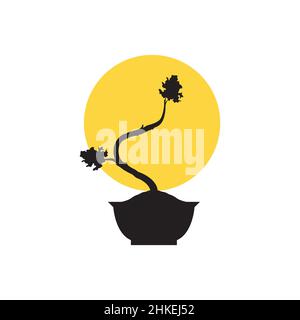 silhouette arbre bonsaï avec pot logo design vecteur graphique symbole icône illustration idée créative Illustration de Vecteur