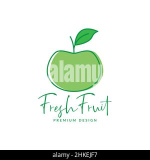 line art coloré vert pomme fresh logo design vecteur graphique symbole icône illustration idée créative Illustration de Vecteur