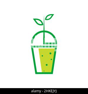 vert boisson fraîche avec logo en plastique verre, symbole graphique vectoriel icône illustration idée créative Illustration de Vecteur