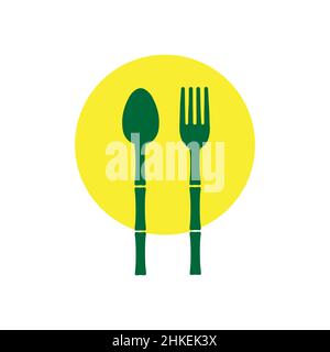 motif cuillère en bambou et fourche en bâton, symbole graphique vectoriel icône illustration idée créative Illustration de Vecteur
