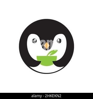 joli pingouin avec motif thé ou logo, symbole graphique vectoriel icône illustration idée créative Illustration de Vecteur